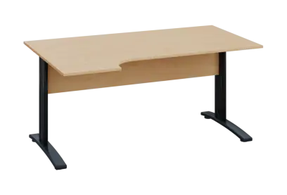 ERK 28 - 164 stůl kancelářský, rohový, levý, kovová podnož černá, deska 25 mm, široký 1600 mm, bříza irská